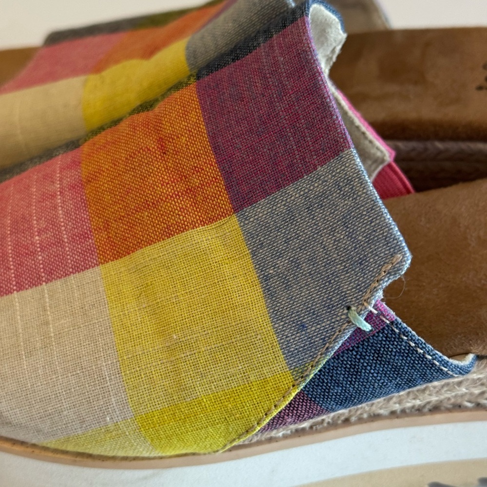 TOMS Diana Multicolor Picnic Plaid Slide Sandals Wedge Size 8 - Picture 13 of 15